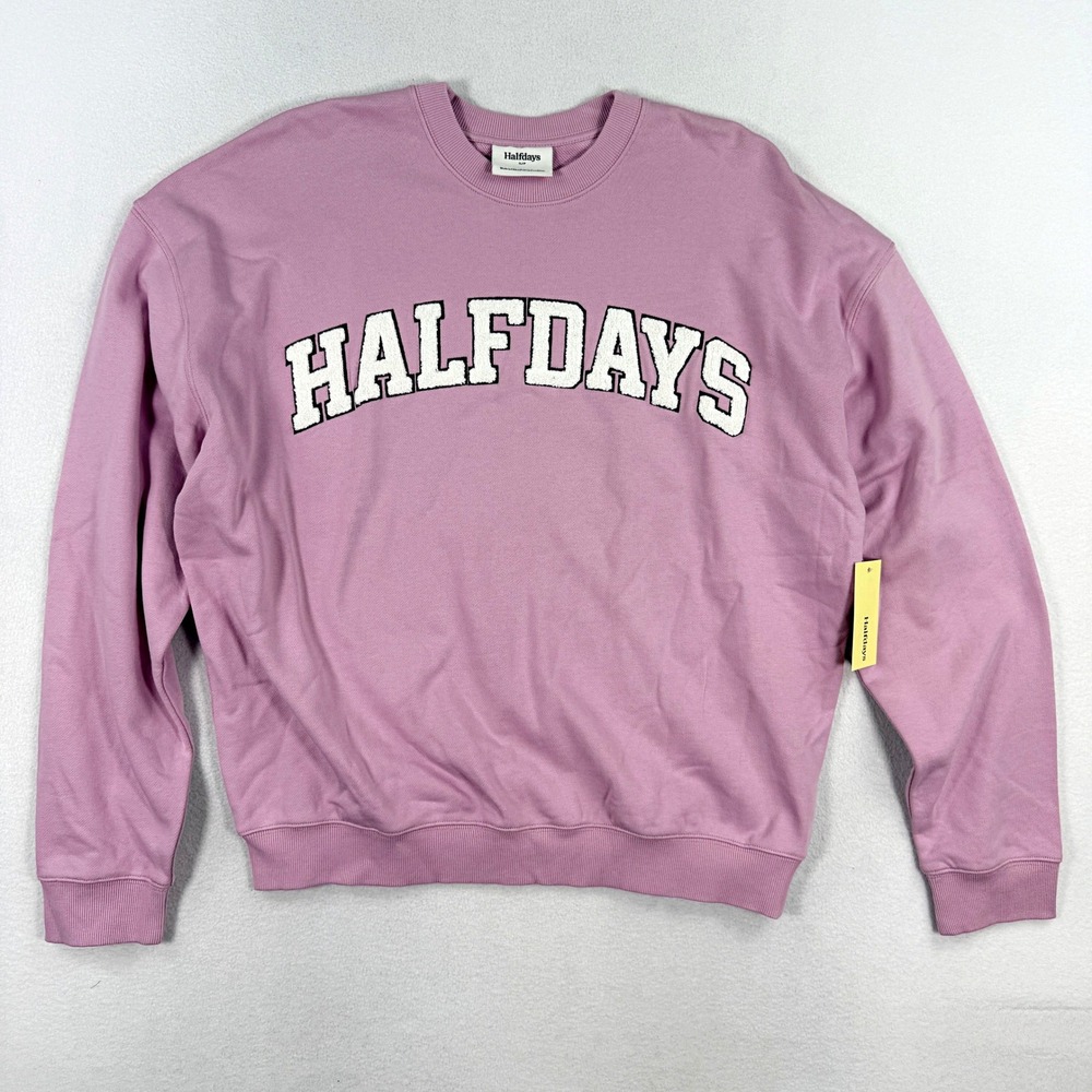 Halfdays Crew Collegiate Sweatshirt / Size S Womens / Pink French Terry NEW